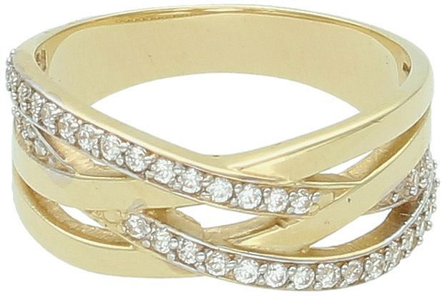 Złoty pierścionek damski pleciony z cyrkoniami PI 1506  Próba 585  4,48 g  Rozmiar 15.jpg